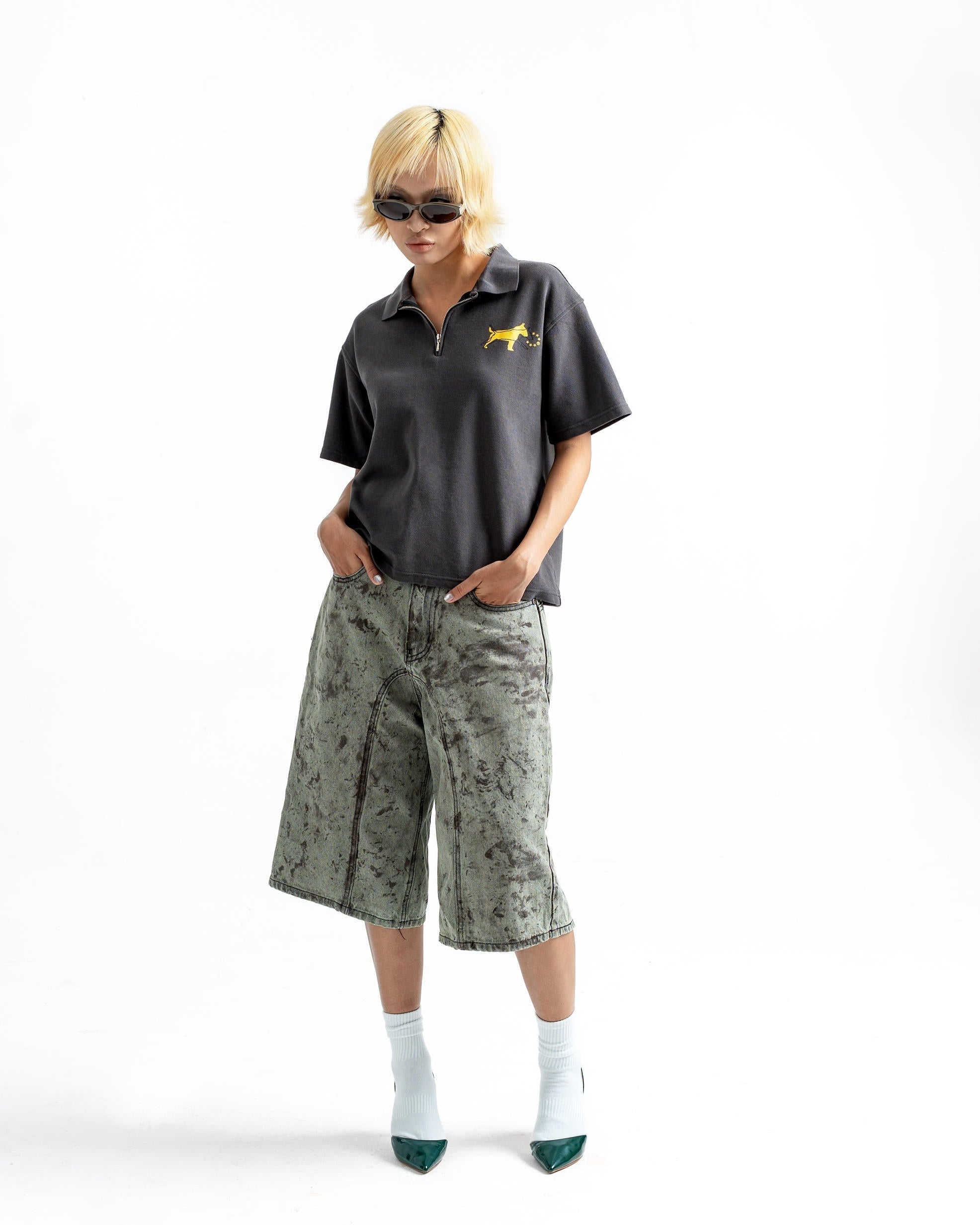 Coated Denim Shorts