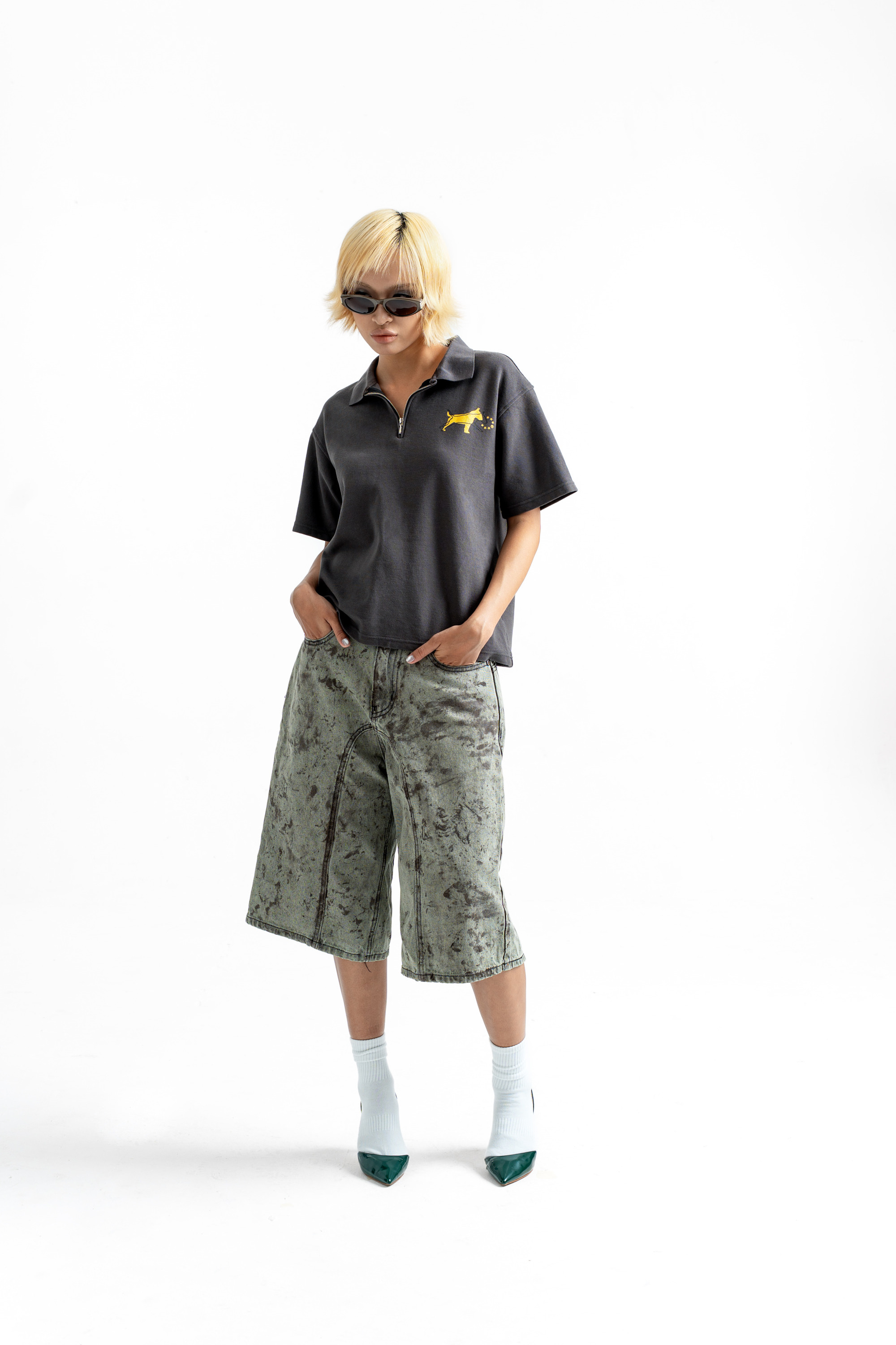 Coated Denim Shorts